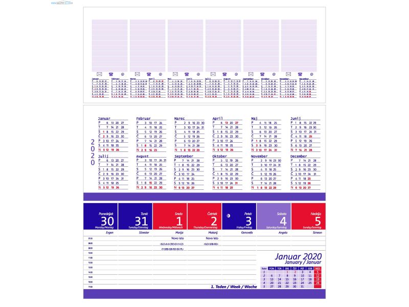 Namizni ležeči koledar