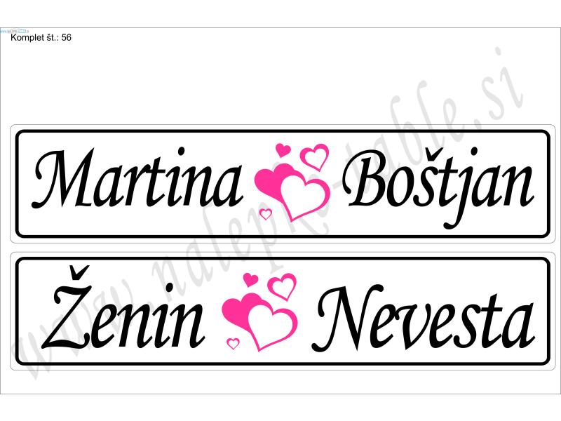 POROČNE TABLICE KOMPLET 56