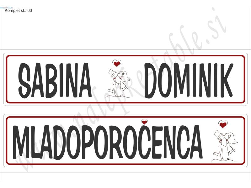 POROČNE TABLICE KOMPLET 63