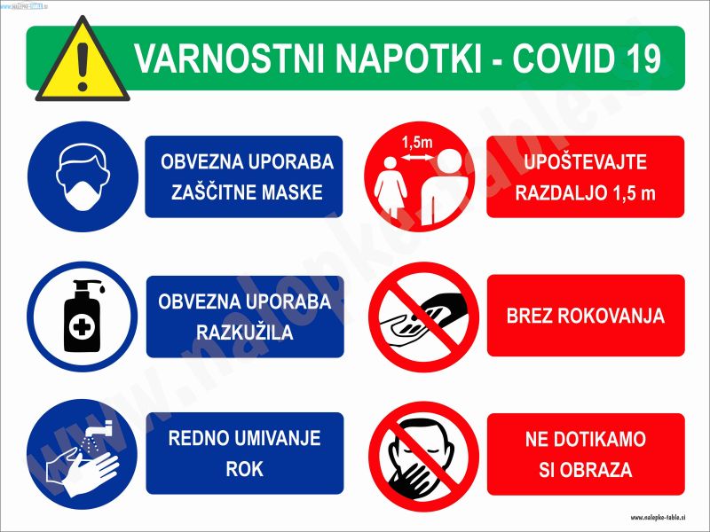 Tabla varnostni napotki covid 19